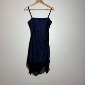 Vintage 90's Navy Blue Dress with Handkerchief Hem by Candy Rocket Y2K Large